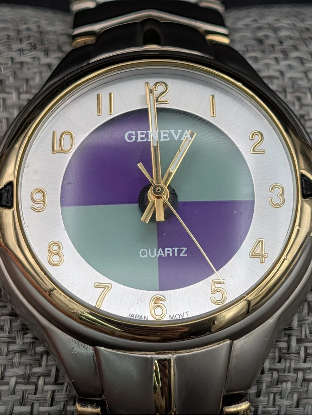 Vintage Y2K Geneva Watch Colorblock Purple Green Quartz Japan Movt Not Tested